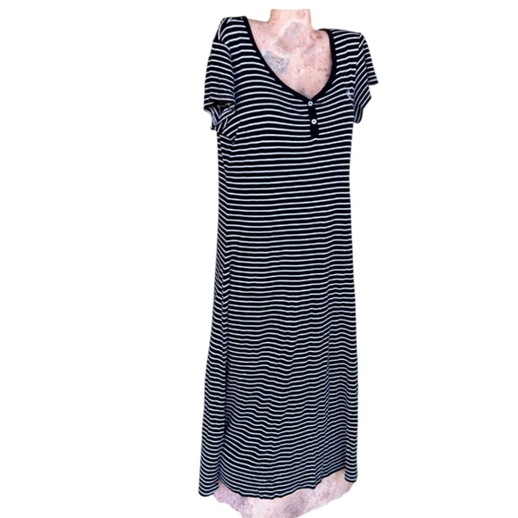 Lauren Ralph Lauren Dresses & Skirts - Short Sleeve Cotton Black & White Stripe Long Maxi Casual Dress